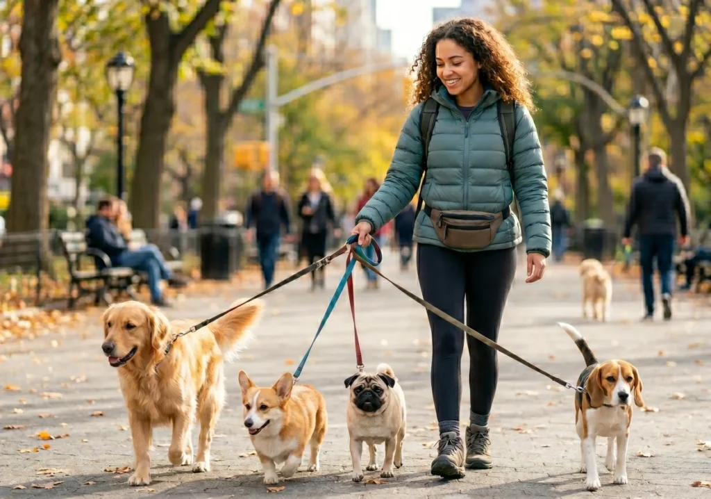 person walking dogs as a beginner side hustle to earn extra money