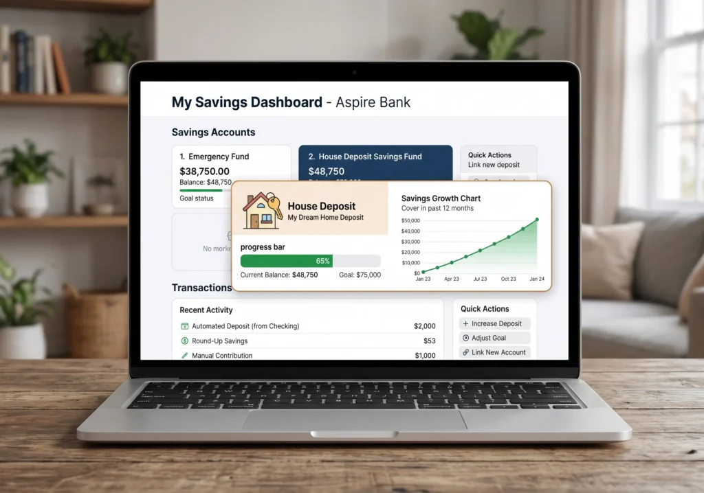 online savings account dashboard showing house deposit savings growth