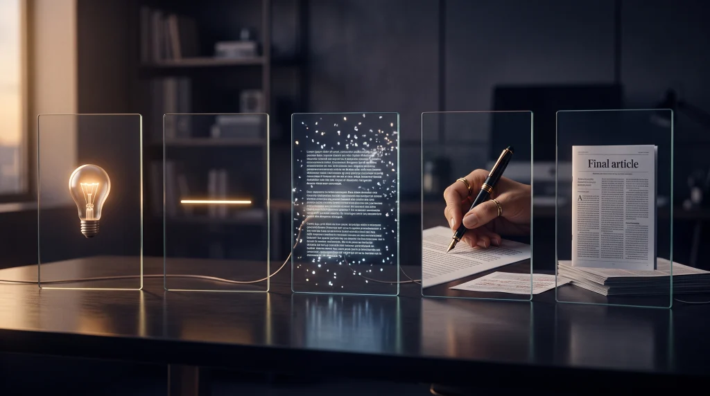 AI writer generation process from prompt to reviewed content