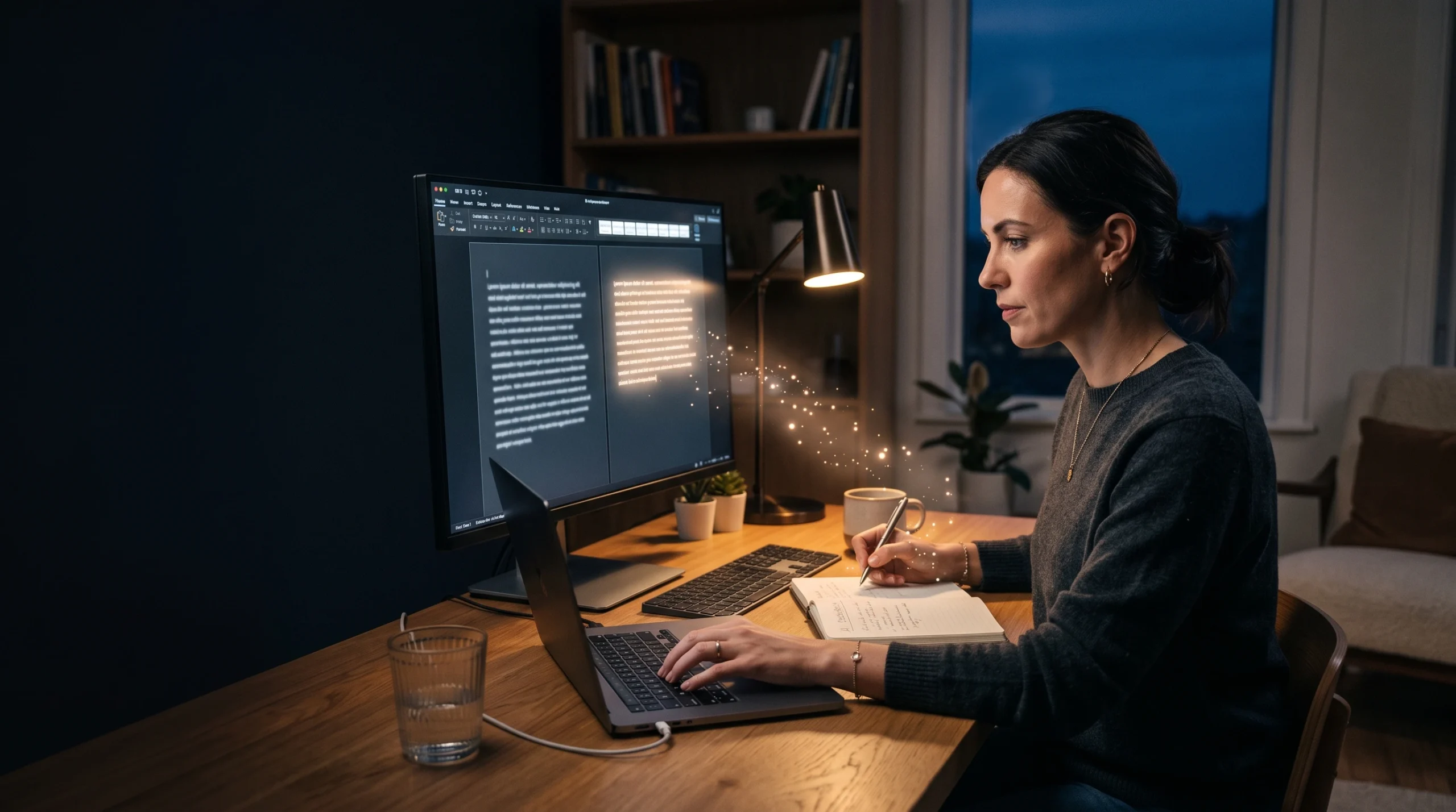 Person using an AI-powered writing assistant on a computer