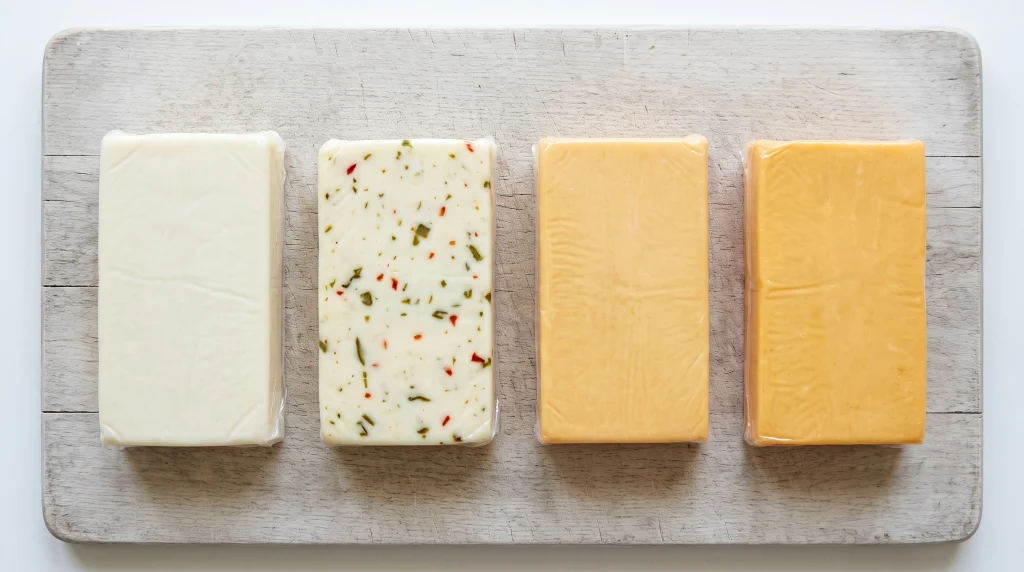 Four varieties of raw milk cheese similar to those included in the Graziers recall: Monterey Jack, Jalapeño Jack, Medium Cheddar and Sharp Cheddar