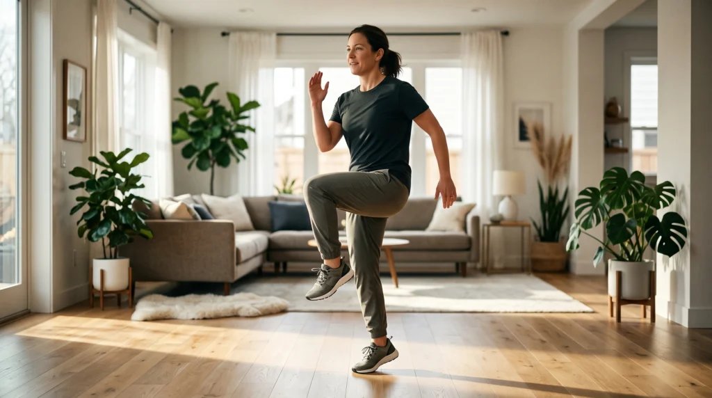 Beginner doing a cardio workout at home