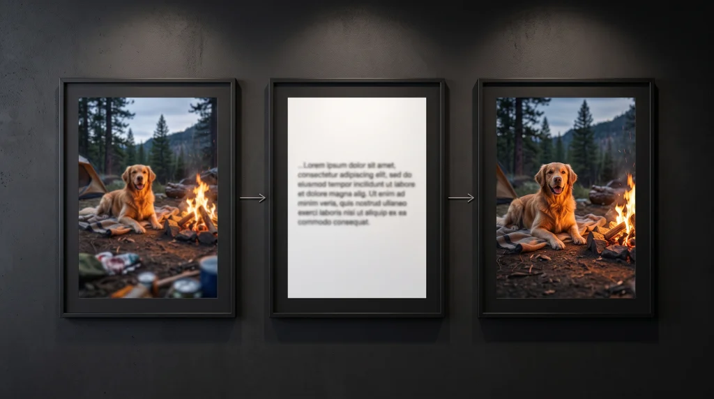 Comparison showing a first AI image result, an improved prompt and a better final AI-generated image