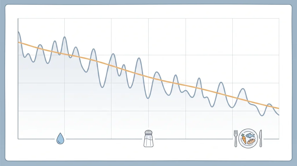 Chart showing normal weekly weight fluctuations and longer-term weight loss trends
